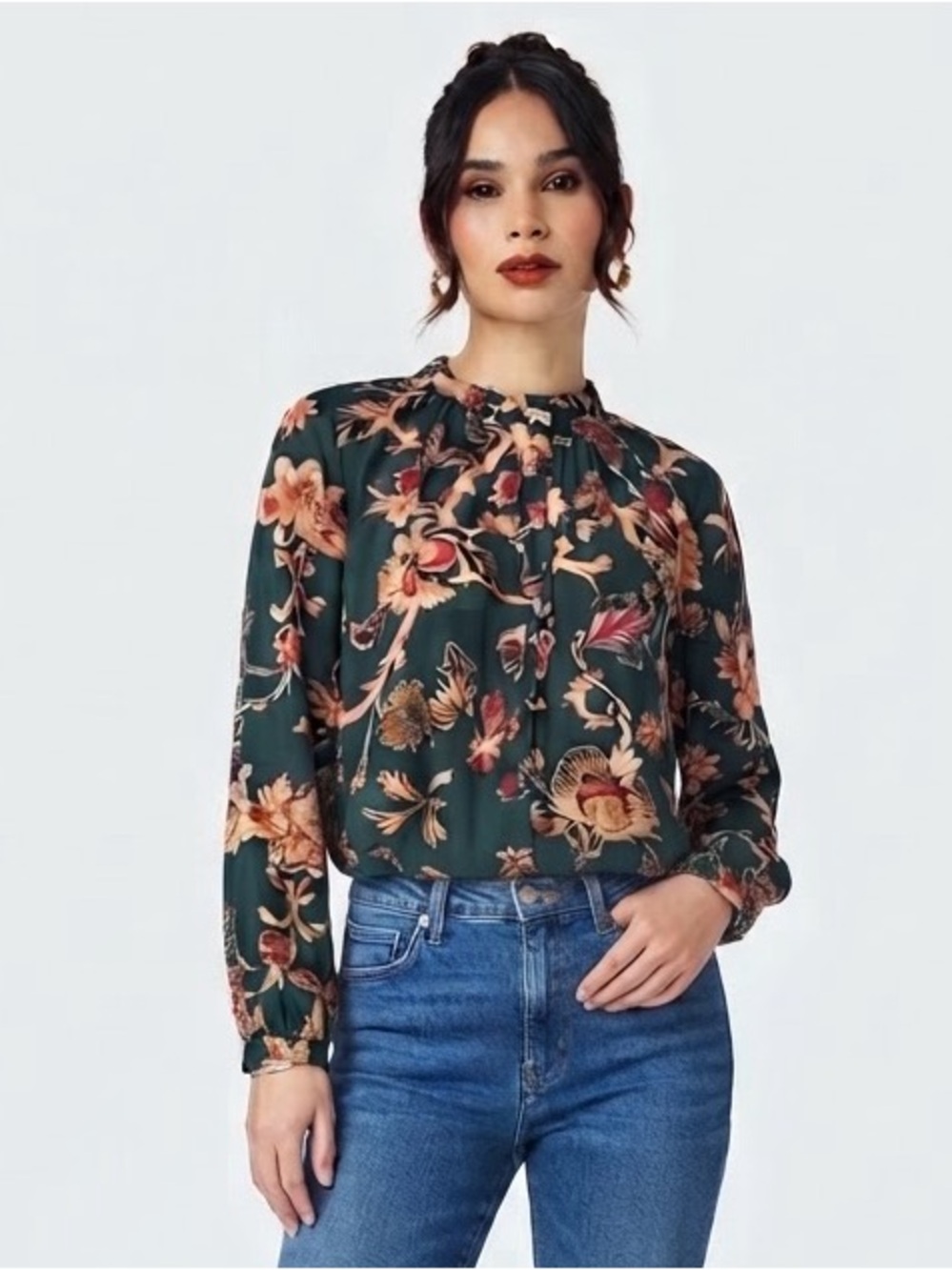 Love The Label, Floral Button-Up Blouse, Green/Pink, L